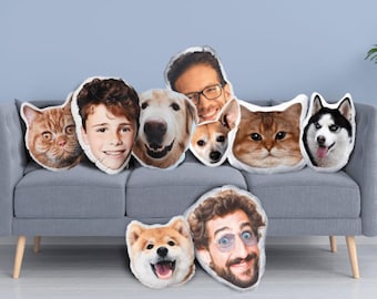 Custom Shaped Pillow Photo, Personalized Face Pillow, Funny Face Shape Pillow, 3D Dog Cat Face Pillows, Cute Holiday Mom Dad Unique Gift