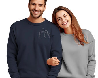 Custom Portrait from Photo Sweatshirt, Couple Portrait Sweater, Family Line Art Photo Shirt, Retro Valentine Personalized Holiday Gift