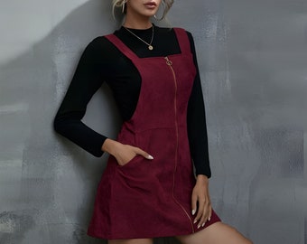 Women Spring Dresses | Mini Dress Women | Vintage Casual Dress | Zipper Dress | Sleeveless Dress Women | Corduroy Dress | Straps dress