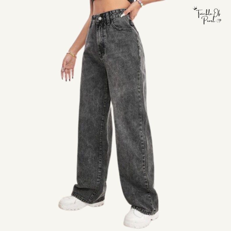 Hoch taillierte Jeans Hose mit weitem Bein Damen Lässige Denim Jeans Vintage Mom Jeans Entspannte Baumwolljeans Frauen Jeans Geschenk für Mama Bild 2