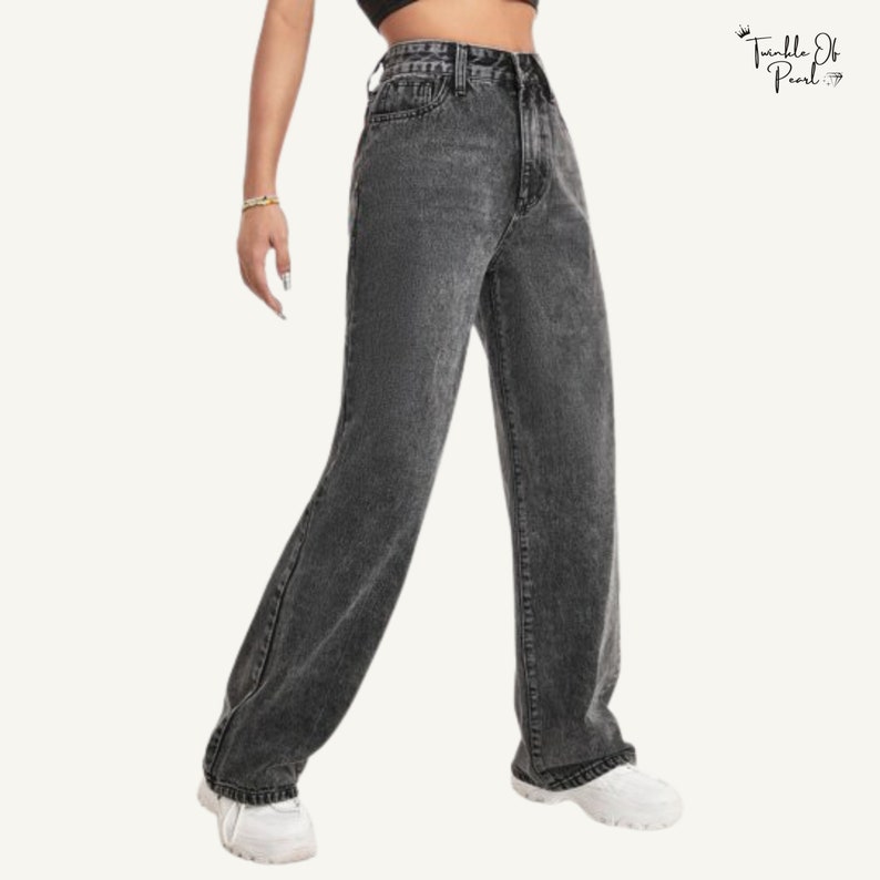 Hoch taillierte Jeans Hose mit weitem Bein Damen Lässige Denim Jeans Vintage Mom Jeans Entspannte Baumwolljeans Frauen Jeans Geschenk für Mama Bild 4