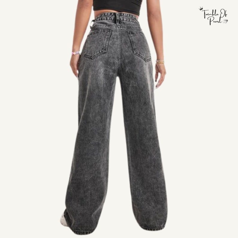Hoch taillierte Jeans Hose mit weitem Bein Damen Lässige Denim Jeans Vintage Mom Jeans Entspannte Baumwolljeans Frauen Jeans Geschenk für Mama Bild 3
