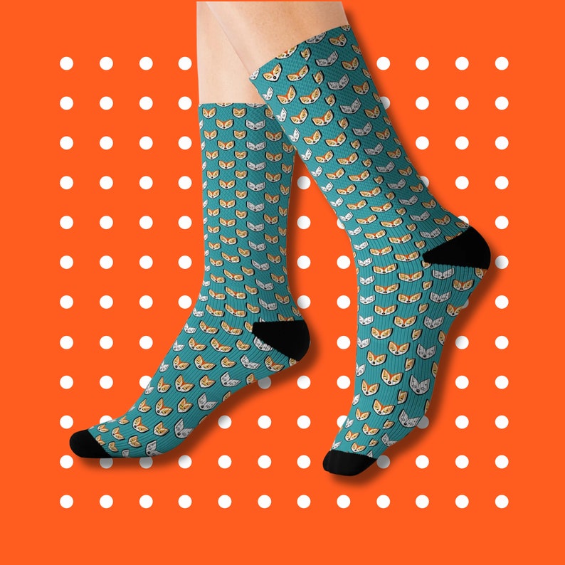 Funny Fox Socks Foxful Socks Flat Design Gift Socks Foxes Gift