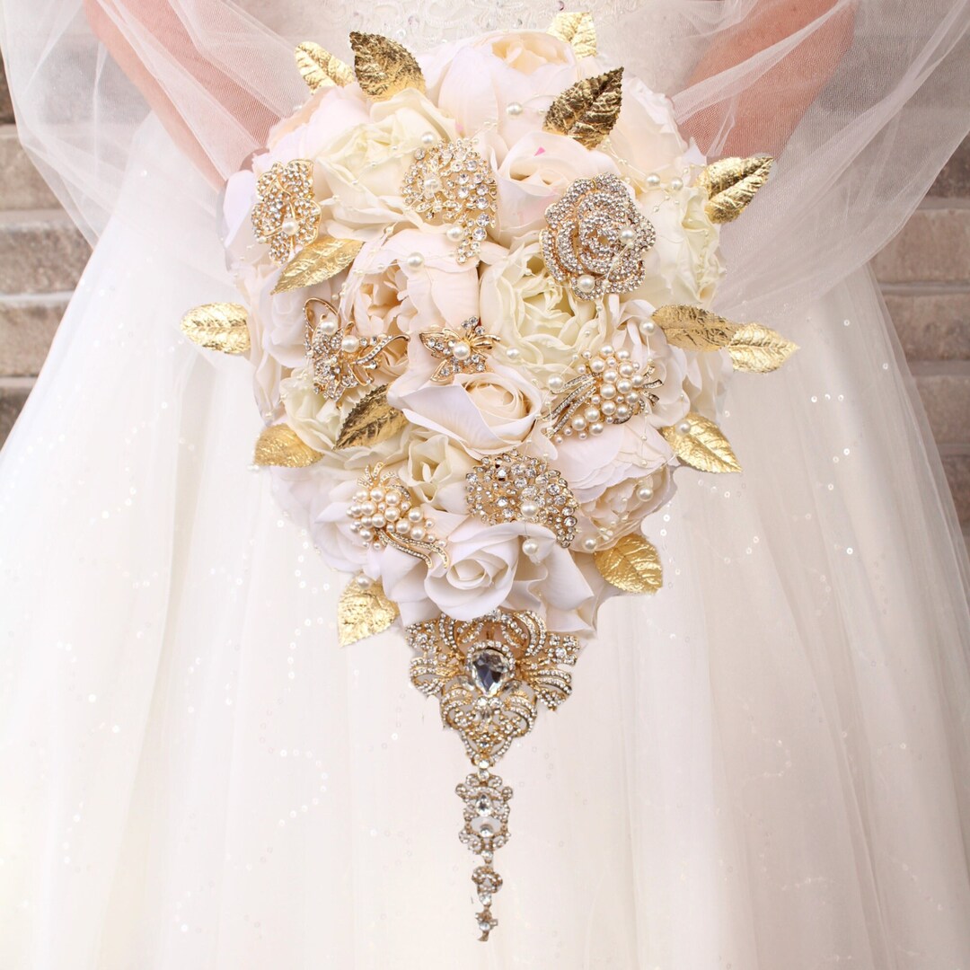 Ivory Wedding Bouquet. Cream Silk Flowers Bouquet. White Gold Etsy