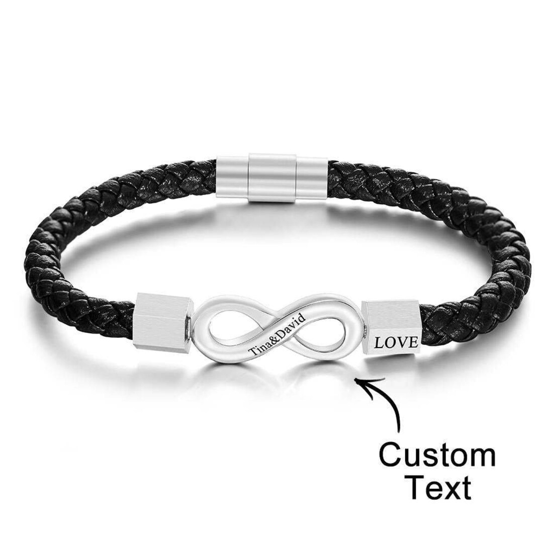 Custom Engraved Bracelet Infinity Leather Bracelet Gift for Boyfriend Etsy