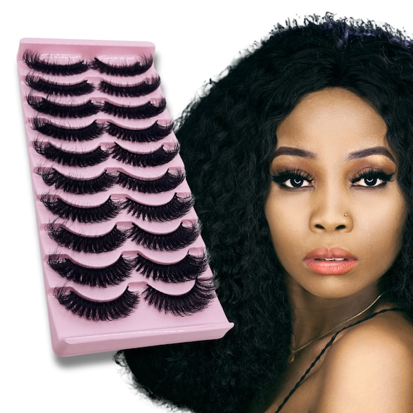 Fluffy False Eyelashes Dramatic Mink Lashes 14mm Volume Cat Eye Lashes 5D Handmade Soft Curly Strip Lashes That Look Like Extensions,10pairs