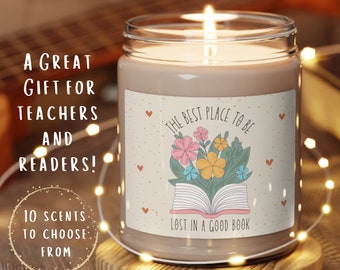 Book Lover Candle Soy 9oz Reading Teacher Gift Scented Candle for Teacher Candle Gift