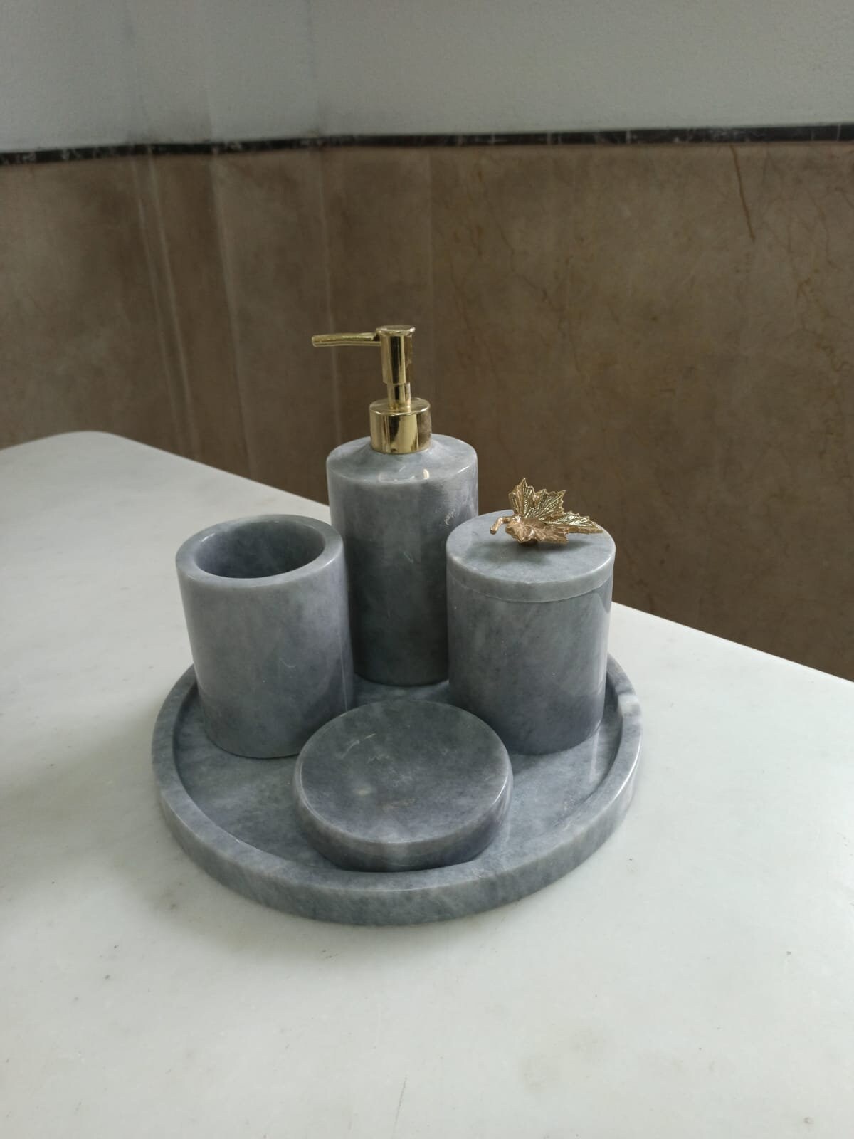 Gray Marble Handcrafted Decorative Bathroom Organizer.. Soap Dish and ...
