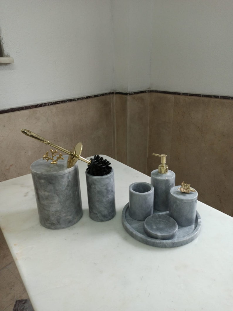 Gray Marble Handcrafted Decorative Bathroom Organizer.. Soap Dish and ...