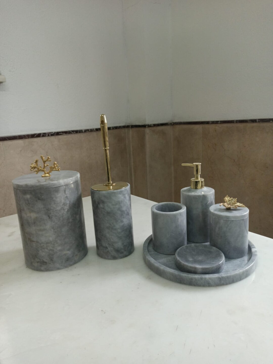 Gray Marble Handcrafted Decorative Bathroom Organizer.. Soap Dish and ...