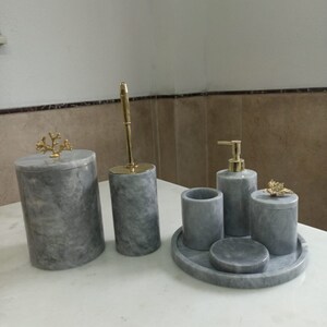 Gray Marble Handcrafted Decorative Bathroom Organizer.. Soap Dish and ...