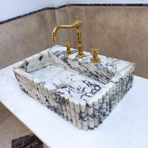 Custom Size Calacatta Viola Marble Sink With Ribbed on Three Side, Marble Sink, Custom Order Marble Sink, Marble Sink,bathroom sink