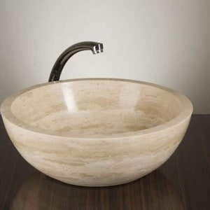 Natural Stone Travertine Sink: Handmade Bathroom or Kitchen Vessel