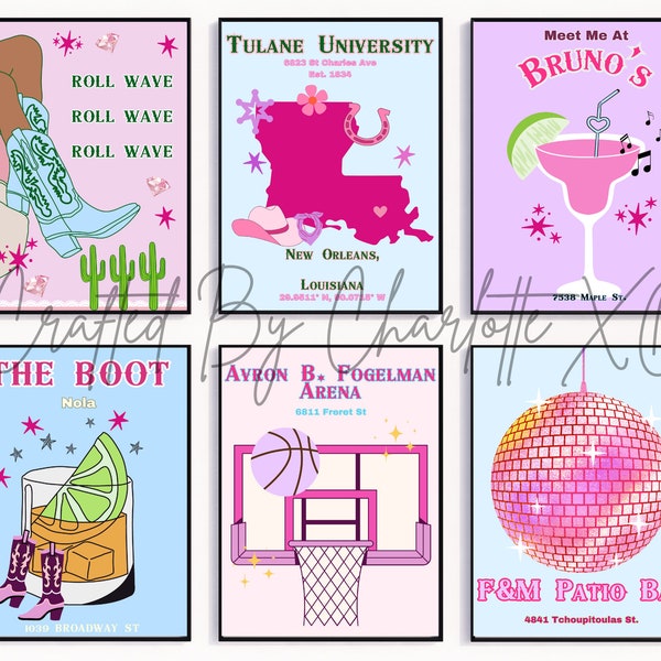 Tulane University Posters- Set of 6- Instant Digital Download- Roll Wave