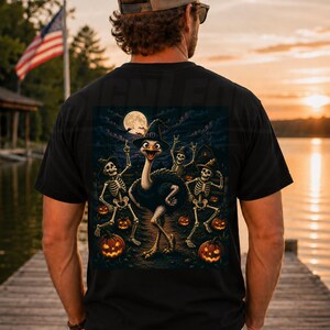 Funny Halloween Ostrich PNG: Dancing Skeleton Spooky Farm Pumpkin Patch Jack O Lantern Autumn Humor (Digital Download)