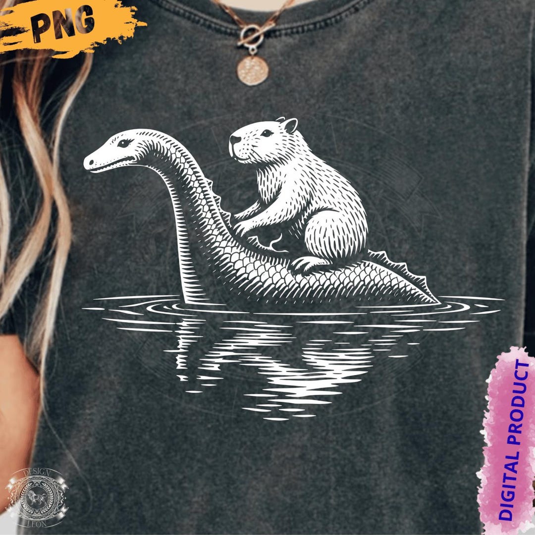 Capybara Riding Loch Ness Monster PNG Funny Cryptid Art, Mythical ...