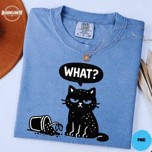 Katt Vad? PNG: Rolig svart katt med tippad växtkruka citat png Sarkastisk husdjurstecknad konst (digital nedladdning)