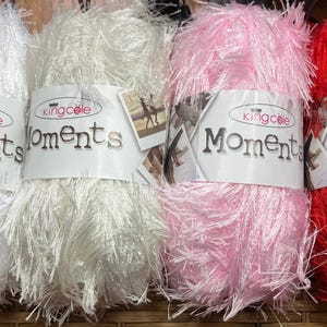 King Cole Moments Eyelash Yarn 50g - 4 Shades, White, Cream, Soft Pink, Red