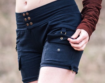 Pocket shorts harware festival shorts button shorts burning man hotpants post apocalyptic short pants elven - organic hemp cotton