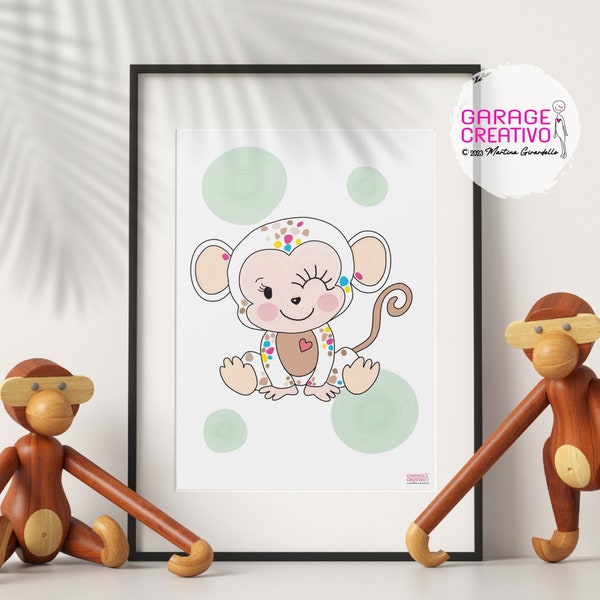 Cute Funny Monkey Jungle Theme Nursery, Safari Animal Kids Room Decor, Colorful Printable Wall Art, Baby Gift Idea, Digital Download