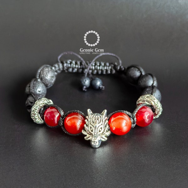 Red Chinese New Year Bracelet. Dragon Year 2024 Gift for Him or Her. High quality gemstones Adjustable black or red string. Unisex Jewellery
