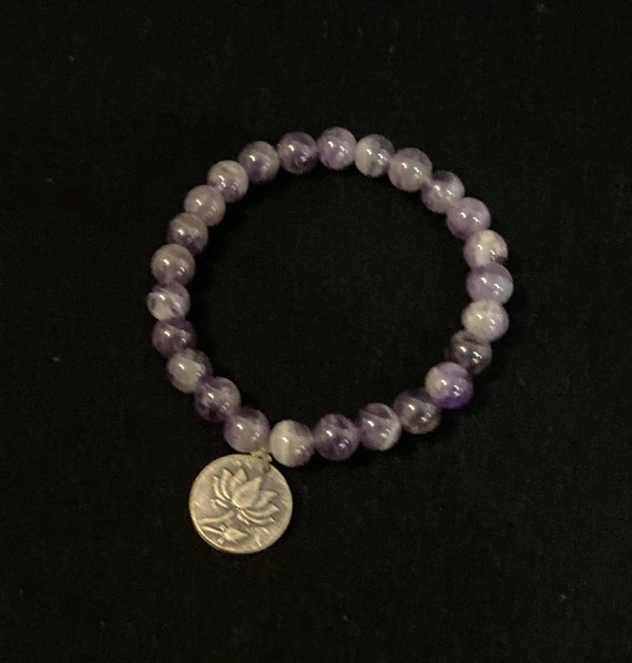 Mountain Amethyst Bracelet with Lotus Flower Charm