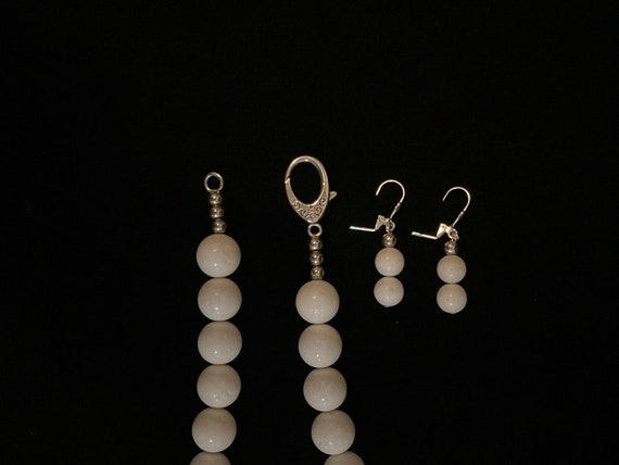 White Fossil Coral Necklace and Earrings Set - image 3