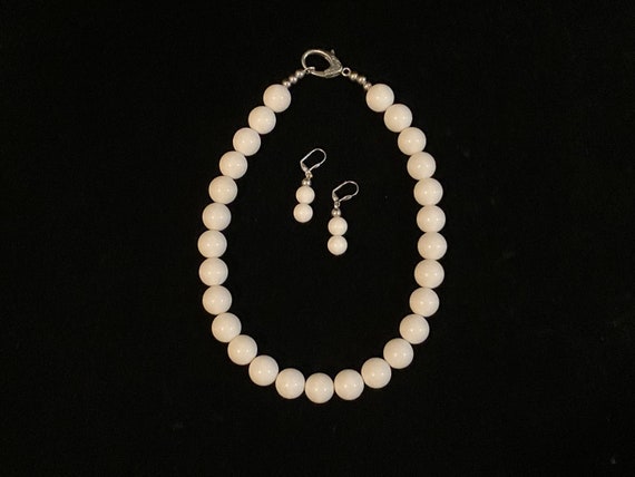 White Fossil Coral Necklace and Earrings Set - image 1