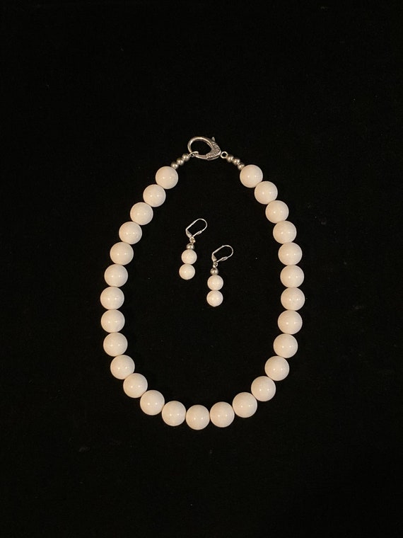 White Fossil Coral Necklace and Earrings Set - image 2