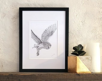 オリジナルのフクロウの絵：抽象的なゴシックアート、嫉妬深いインクの
