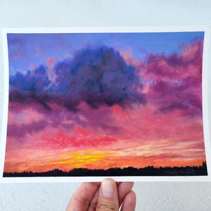 Original Painting 6x8 Sunset, Soft Pastels, Clouds,  Summer, Impressionistic Painting