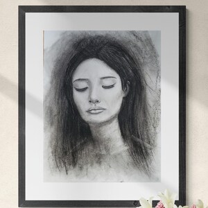オリジナル絵画、ドローイング、イラスト、顔、木炭、ユニークな