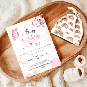 Convite para chá de bebê editável, lindo e elegante modelo canva moderno para chá de bebê, convite minimalista para bebê, modelo de convite para festa com revelação de gênero