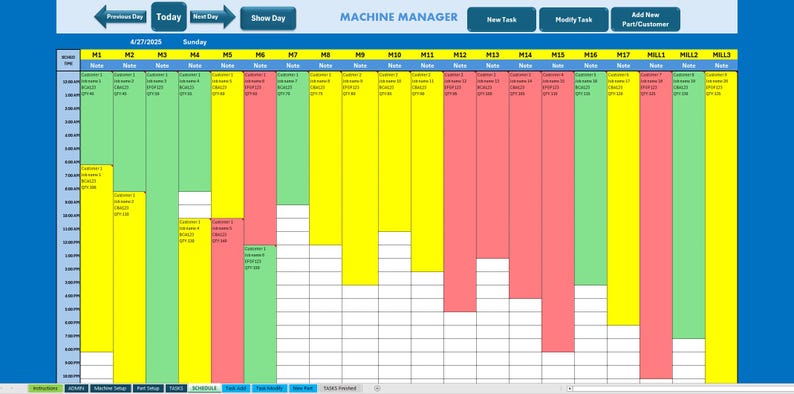 Machine Loading Shedule Production Scheduler | Excel Template for Machine Scheduling | Task ...