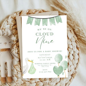Convite para chá de bebê editável, lindo e elegante modelo canva moderno para chá de bebê, convite minimalista para bebê, modelo de convite para festa com revelação de gênero