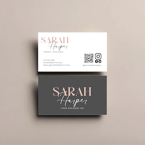 QR code business card with logo, canva template QR code card, calling card qr code template instant download, info business card template
