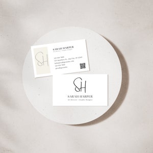 QR code business card with logo, canva template QR code card, calling card qr code template instant download, info business card template