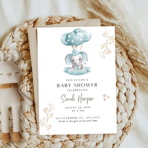Convite para chá de bebê editável, lindo e elegante modelo canva moderno para chá de bebê, convite minimalista para bebê, modelo de convite para festa com revelação de gênero