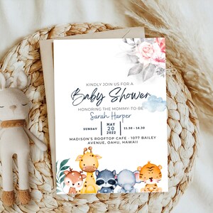 Convite para chá de bebê editável, lindo e elegante modelo canva moderno para chá de bebê, convite minimalista para bebê, modelo de convite para festa com revelação de gênero
