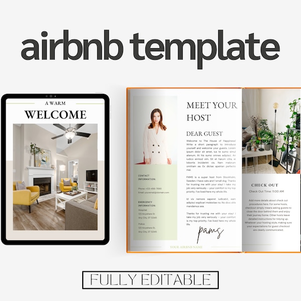 Airbnb book template, house welcome host manual, guidebook template, real estate canva template, vacation rental template, airbnb template