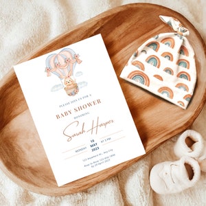 Convite para chá de bebê editável, lindo e elegante modelo canva moderno para chá de bebê, convite minimalista para bebê, modelo de convite para festa com revelação de gênero