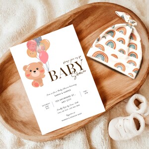 Convite para chá de bebê editável, lindo e elegante modelo canva moderno para chá de bebê, convite minimalista para bebê, modelo de convite para festa com revelação de gênero