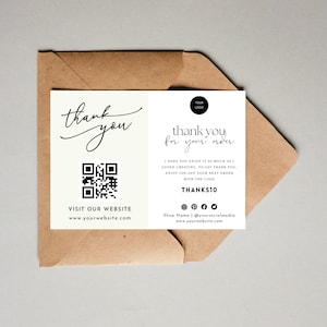 Tarjeta de agradecimiento, plantilla de agradecimiento diy editable con código qr, tarjeta de agradecimiento con código qr, plantilla canva de agradecimiento para pequeñas empresas, embalaje de pedido