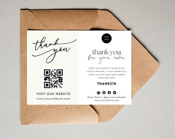 Tarjeta de agradecimiento, plantilla de agradecimiento diy editable con código qr, tarjeta de agradecimiento con código qr, plantilla canva de agradecimiento para pequeñas empresas, embalaje de pedido