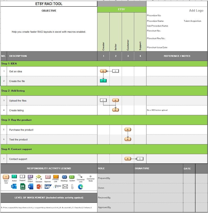 Excel RACI Diagram Tool | VBA Automation Workflow Builder (single User ...
