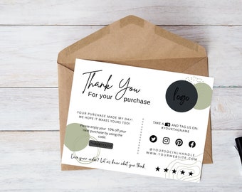 Thank you card, editable diy thank you template, minimalist thank you card, small business thank you canva template, order package insert