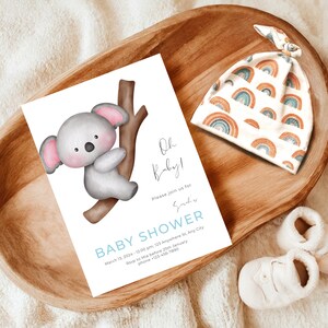 Convite para chá de bebê editável, lindo e elegante modelo canva moderno para chá de bebê, convite minimalista para bebê, modelo de convite para festa com revelação de gênero