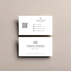 QR code business card with logo, canva template QR code card, calling card qr code template instant download, info business card template