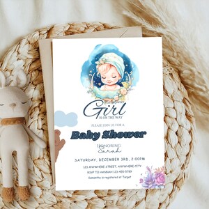 Convite para chá de bebê editável, lindo e elegante modelo canva moderno para chá de bebê, convite minimalista para bebê, modelo de convite para festa com revelação de gênero