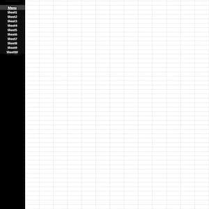 May include: Screenshot of a spreadsheet program interface. A black sidebar on the left displays a "Menu" with options like "Sheet1" through "Sheet10." The main area is a grid of blank cells.